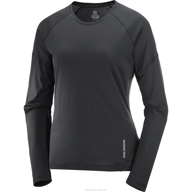 SalomonLF4H918 uzun kollu kadın tişörtü - çapraz koşu koyu siyah/kapsül