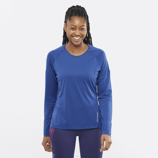 SalomonLF4H920 uzun kollu kadın tişörtü - çapraz koşu donanma şakayık