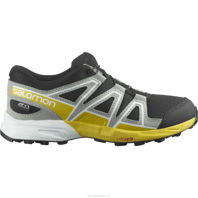 SalomonLF4H1343 junior - çocuk ayakkabısı - speedcross clima su geçirmez siyah/dövme demir/limon