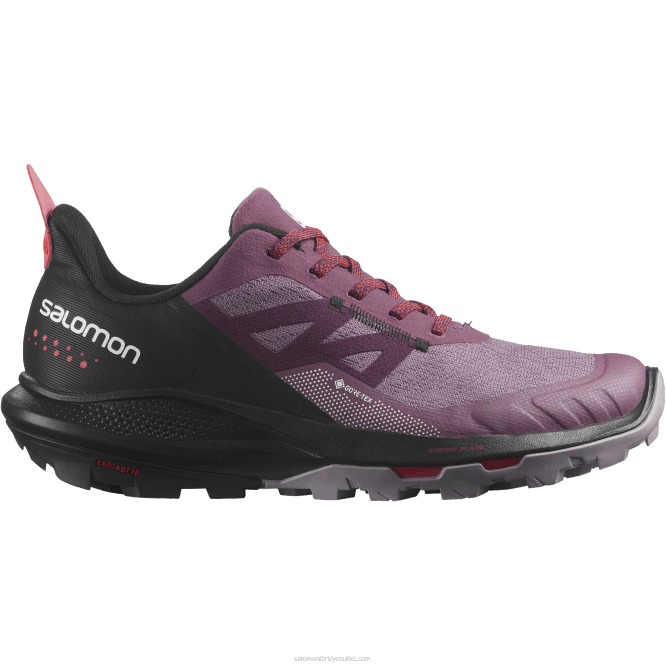 SalomonLF4H1122 kadın yürüyüş ayakkabısı - outpulse gore-tex lale ağacı/siyah/haşhaş kırmızısı
