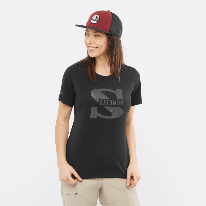 SalomonLF4H903 kısa kollu kadın tişörtü - outlife big logo siyah