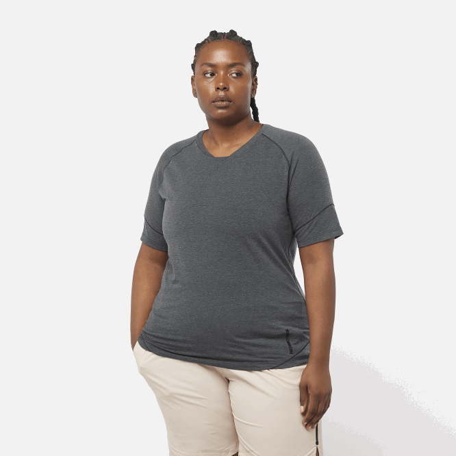 SalomonLF4H913 Kısa kollu kadın tişörtü - runlife derin siyah/melanj